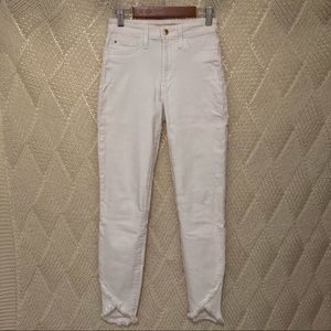 White Frayed Cross Hem Ankle Jeans